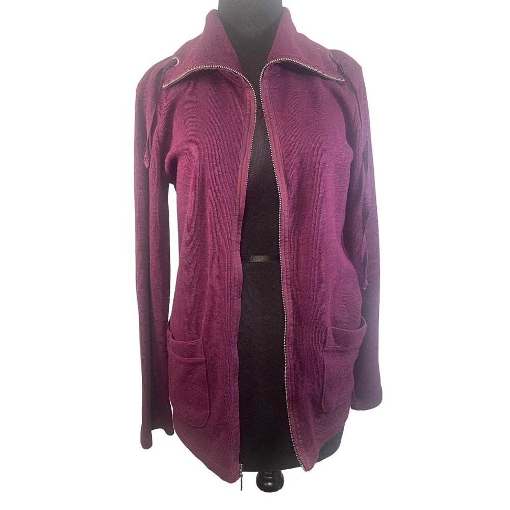 Merona Womens Cardigan Sweater Burgundy Size Small Ribbed Knit Full Zip Pockets